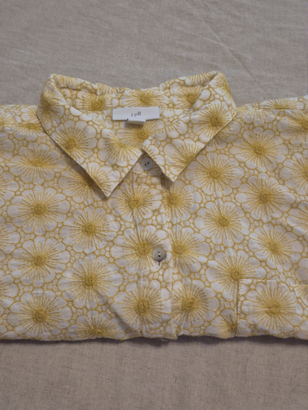 J. Jill Yellow and White Daisy-Print Button-Front Shirt - Picture 6 of 7